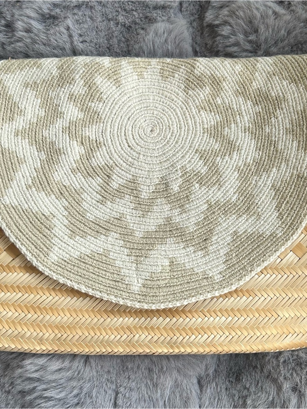 & Other Stories Beige and Cream Woven Crescent Clutch